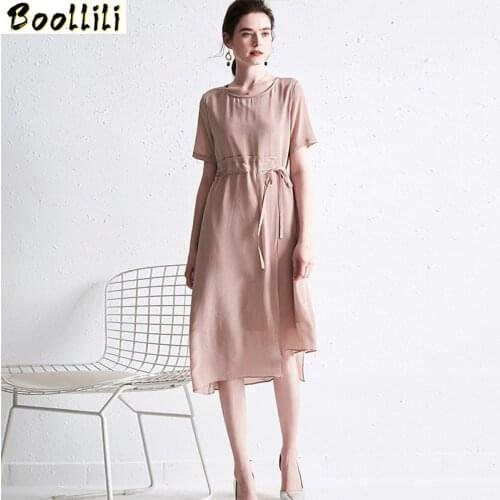 Boollili Summer Dress 2020 Elegant Real Silk Dress Women Pink Party Dress Ladies Party Dresses Women Dress Robe Femme