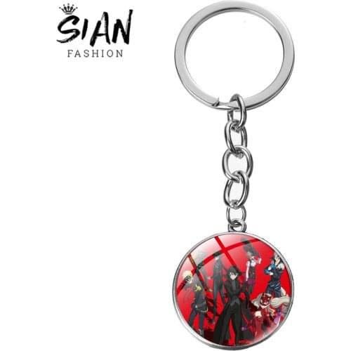 SIAN Game Persona 5 Anime Keychain P5 Akira Kurusu Anne Takamaki Pendant Glass Dome Keychain Bronze Sliver Color Cartoon Keyring