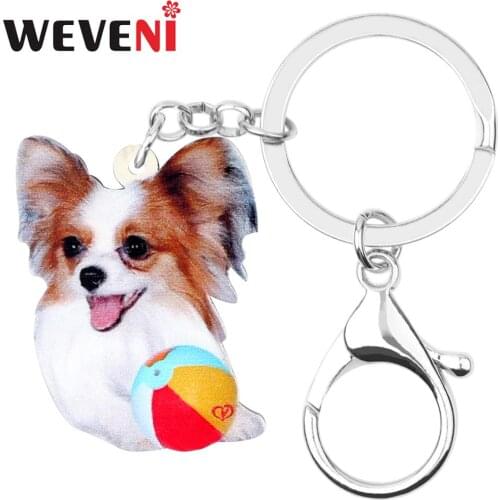 WEVENI Original Design Acrylic Papillon Dog KeyChain Keyrings Fashion Pet Jewelry For Women Girls Bag Car Charms Lots Pendant