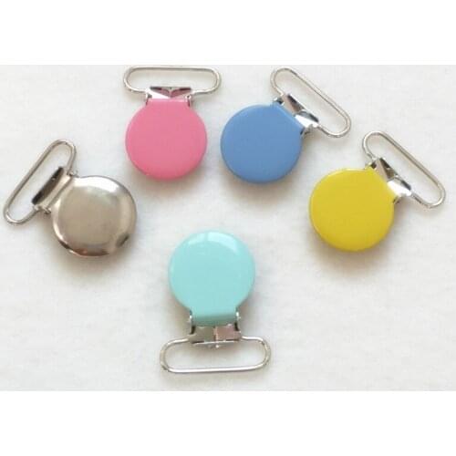 Chenkai 50pcs 1'' 25mm round metal suspenders holder clips DIY baby shower dummy pacifier Chain clips toy candy pastel color