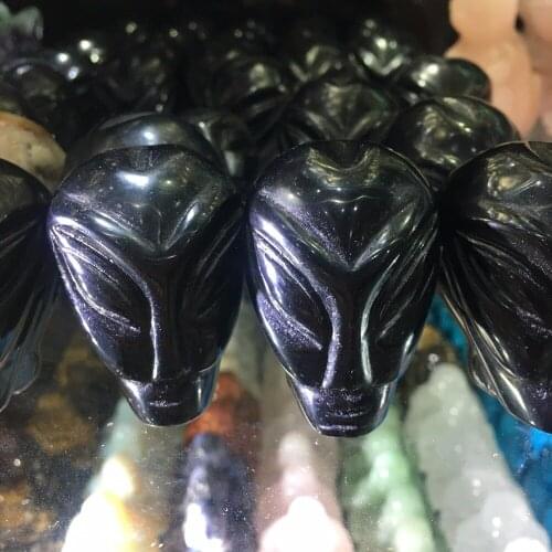 80g Black Obsidian Crystal Alien Starman Carved Healing Skull