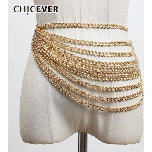 CHICEVER Gold Metal Chain Belt For Women Patchwork Solid Minimalist Oversize Solid Belts Females Fashion Accessories 2021 Style