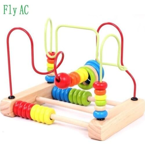 Wooden Beads Maze Roller Coaster Educational Toys for Kids Baby, Around Circle Bead Skill Improvement Wood Toys