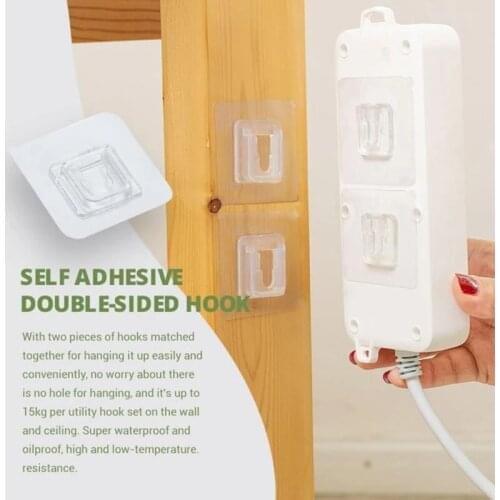 Double-sided Adhesive Wall Hooks Heavy Duty Wall Seamless Hooks Waterproof Oilproof Hook Hanger Anti-slip Reusable Hook Suction