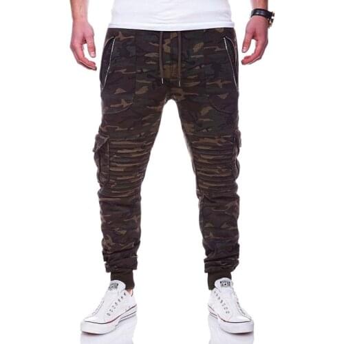 HOT2018 Outdoor spring autumn sport Zipper pocket Wrinkle hip hop jogging Running track pants men camouflage cargo trousers