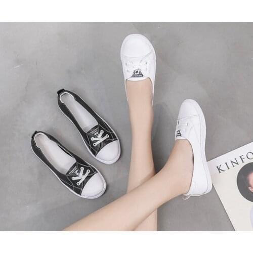 Women Casual Shoes Comfortable White Nude Sneakers Fashion Lace-Up Split Leather Girls Casual Flats Shoes