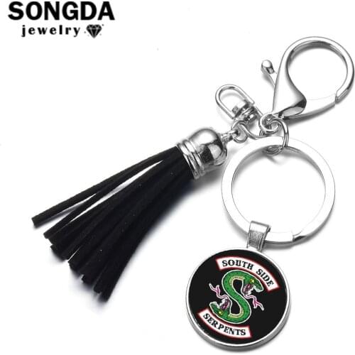 SONGDA 2018 Hot American TV Riverdale Pendant Keychain Glass Cabochon Handmade Mix 8 Style Tassel Key Ring Men Jewelry Chaveiro