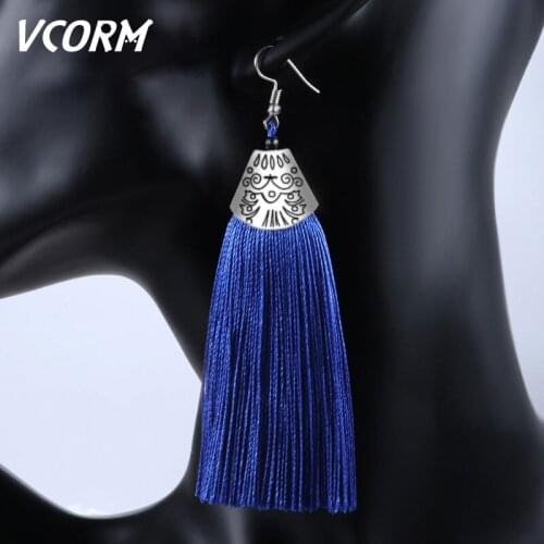 VCORM Fashion Long Tassel Drop Earrings Women Accessories Wedding Party Ethnic Fish Mouth Geometry Earring for Women Jewelry