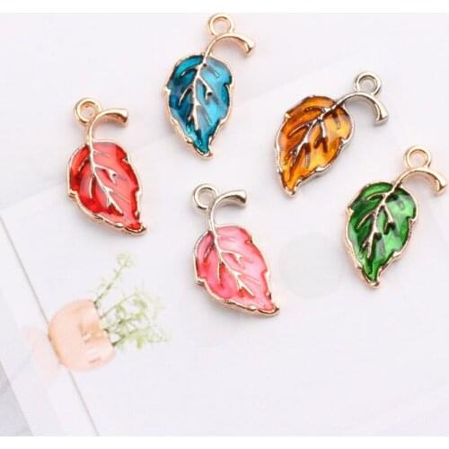 SEA MEW 50 PCS 10*20mm Fashion Style Metal Alloy Drops Of Glaze Leaves Pendant Connectors Charm DIY Jewelry Accessories