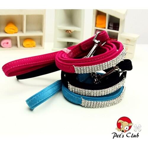 Soft Flocked Dogs Leash Blingbling Pets Doggie Lead Leashes Full Of Rhinestones 3 Colors 1.5*120cm