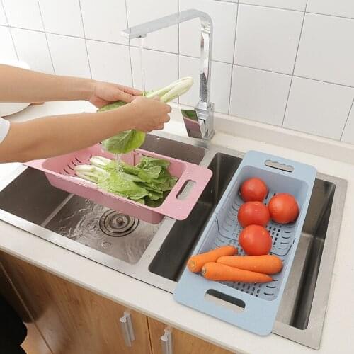 Vegetable Fruit Washing Drain Basket Plastic Retractable Over Sink Drying Rack Colanders Strainer Drying Rack Kitchen Storage