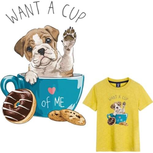 Stickers On Clothes Cup Dog Pattern Diy Thermal Press A-Level Washable Hoodies Tops Vinyl Ironing Stickers