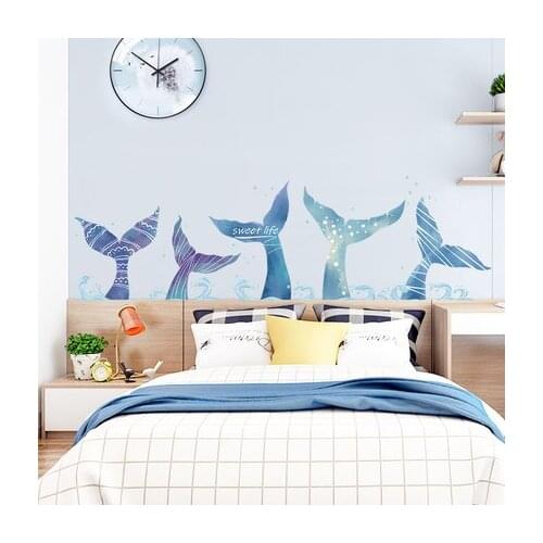 Marine Whales Wall Sticker Wall Pictures for Living Room Bedroom Decor Bathroom Skirting Line Waterproof Stickers Nordic Poster