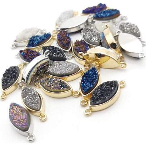 Natural Stone Oval 9X18MM Agat Pendants Double hole connector for Jewelry Making DIY Necklaces accessories 1pcs