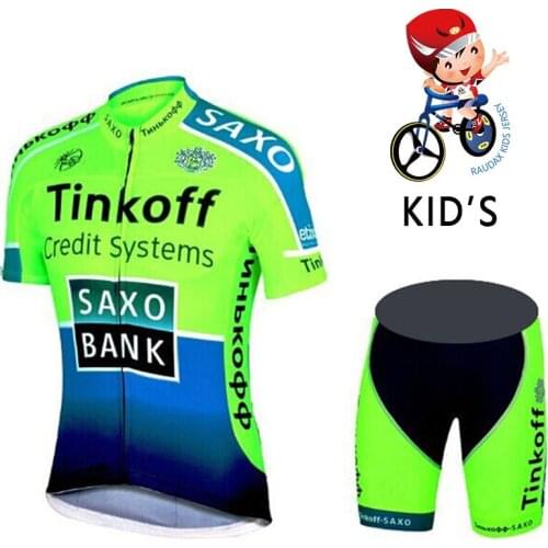 New2021 Breathable Tinkoff Kids Cycling Jersey Set Shorts Fluorescent Pink Children Bike Clothing Boys Girls Summer Bicycle Wear