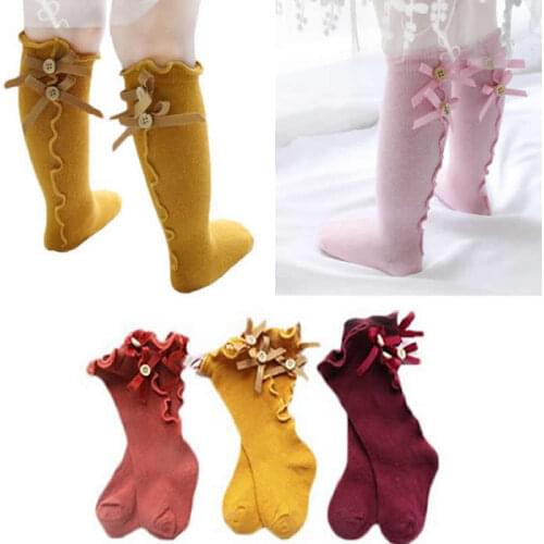 Newborn baby Socks Toddlers Girls bowknot Knitted Knee High Long Soft Cotton Lace baby Socks meisje Girls lace agaric sock