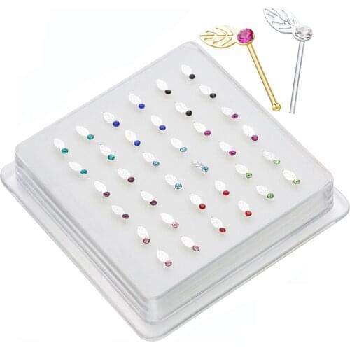 36Pcs/Lot Fine Jewelry 925 Sterling Silver Nose Ring Nose Stud Leaf Shaped Body Piercing Jewelry Piercing Nariz Argolla Plata