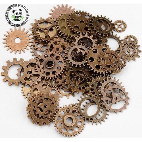 Pandahall 500g/lot Antique Bronze Metal Alloy Steampunk Gear Charms Connectors Cog Pendants Charms 19~25x1~1.5mm, Hole: 2~14.5mm