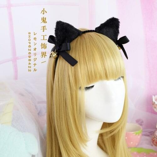 Bells cat ears hair band cat girl plush LOLITA hand - made bow hair band maid hair band