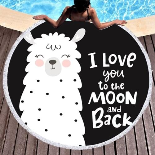 Lovely Cartoon Alpaca 150cm Round Microfiber Beach Towel Picnic Blanket Portable Outdoor Sport Kids Gift Yoga Mat T622