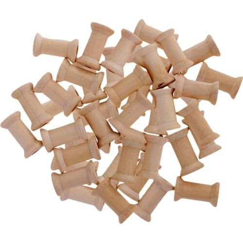 50 Pierces Empty Sewing Spools Natural Color Wooden Sewing Bobbins Sewing Thread Ribbon Holder Wire Rope Chain Thread Roll