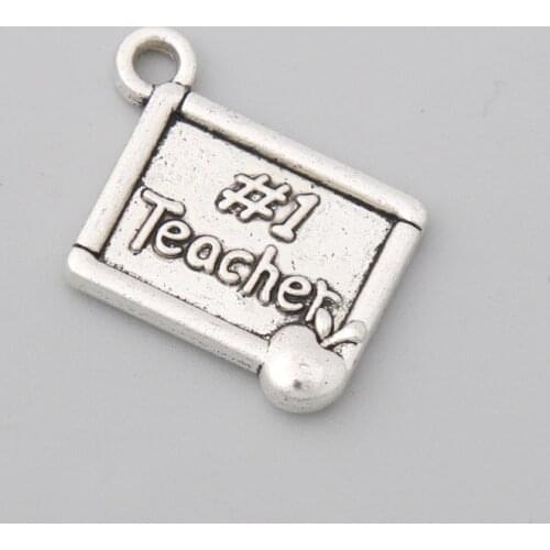RAINXTAR Fashion Alloy Number One Teacher Charms Square Shape Letter Charms 17*20mm 50pcs AAC1044