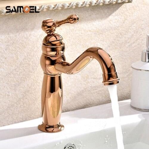 Nobility Bathroom Basin Rose Golden Faucets Copper Rose Gold Brass Torneira Hot and Cold Crane RS324