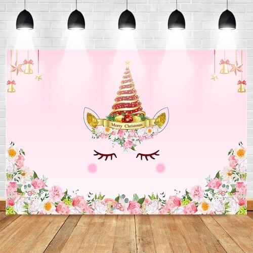 Unicorn Themed Merry Christmas Photography Backdrops Newborn Birthday Background Pink Wooden Unicorn Christmas Party Backdrop