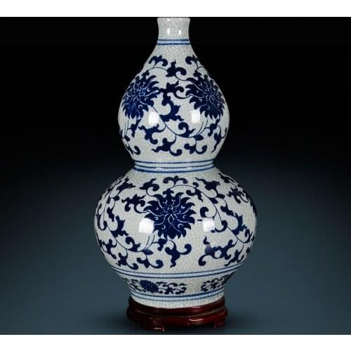 Jingdezhen Blue And White Vase Flower vase Antique Crackle Chinese Style Ornaments Living Room Ancient porcelain ceramic vase