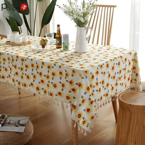 Fresh Sunflower Printed Tablecloth Cotton Linen Fringed Edge Rectangular Table Cover Tea Table Coat Home Dust-proof Decoration