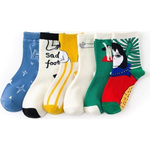 Cartoon Funny Kawaii ladies Casual Socks Sweet art illustration Cute Women Short Socks Lady happy Cotton White Socks Female
