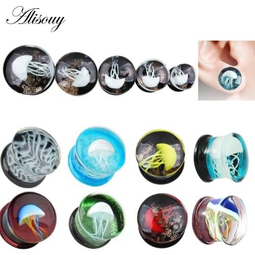 Alisouy 1Pc Jellyfish Sea Animal HQ Glass Ear Plug Gauges Earring ear Expander Flesh Tunnel Stretcher Body Piercing Jewelry
