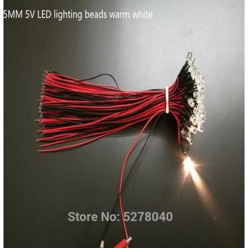 20pcs/lot 3mm 5mm 10mm 5V led light bead red yellow blue green white orange warm white purple pink ice blue High 20cm Pre-wired