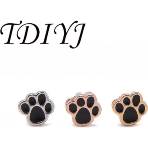 TDIYJ Children Black Cat Footprints Slide Charms Fit For 8MM Stainless Steel Mesh Bracelets Women Jewelry 12Pcs/lot