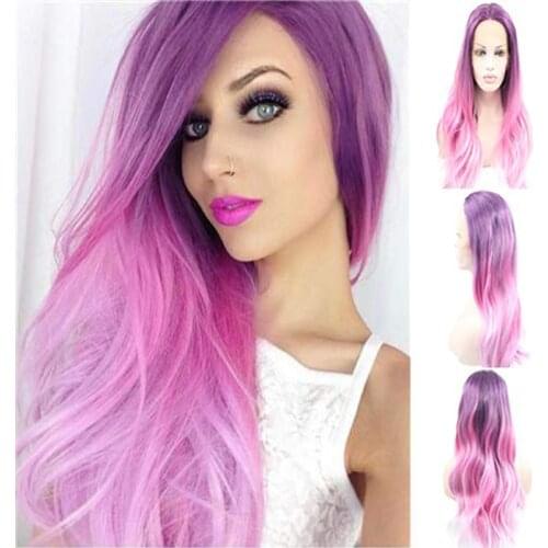 Dark Pink to Light Pink Ombre Natural Straight Synthetic Lace Front Wig Density Heat Resistant Fiber Wigs Hair For Black Women