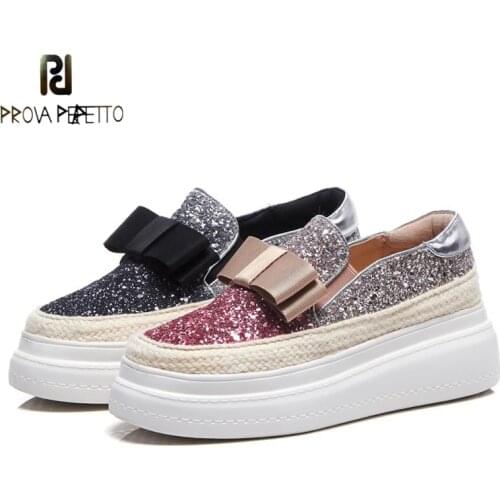Fashion Cowhide Sequins Stitching Straw Shoes Single Shoes Womens Round Toe Shallow Mouth Platform Platform Shoes Bow Loafers