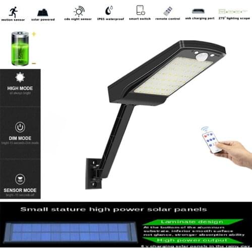 56 led Solar Powered Street wall flood Light outdoor remote control Waterproof PIR Motion Sensor Garden Security path Lamp