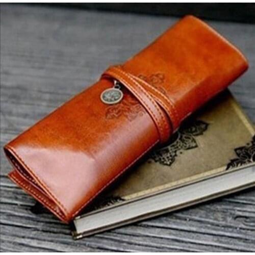 Retro Vintage PU Leather Makeup Cosmetic Tool Case Pen Pencil Organizer Pouch Bag Cosmetic Brushes Holder Box Tools