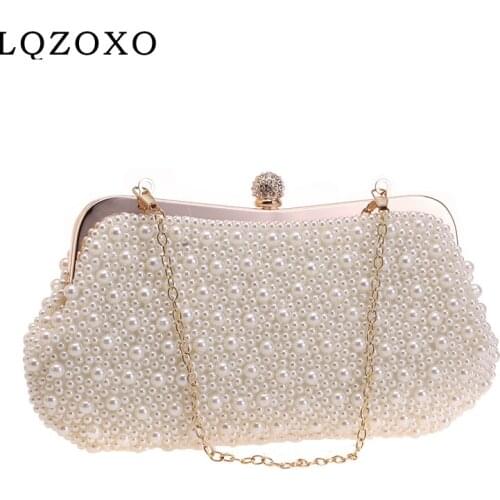 Diamonds Embroidery Soft Pearl White Evening Bags Beaded Party Women Day Clutch Pearl Shoulder Handbags