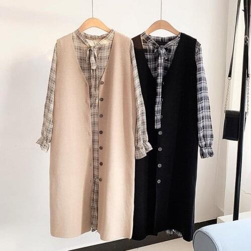 Women Autumn Elegant Korean Style Knitted Vests Female Long Single-breasted Sweater Vest Ladies Loose Sleeveless Vest Z134