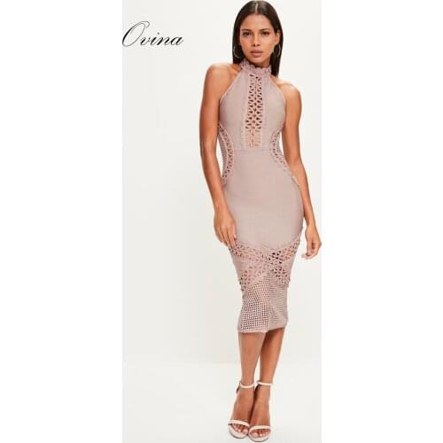 Rayon Women Dresses Tank Hollow Out Mid Calf Bandage Dress High Quality