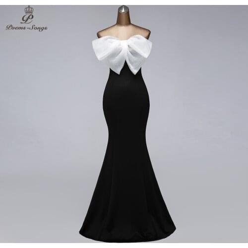 New style evening dresses women elegant bow prom dresses strapless evening gown party dresses robe de soiree