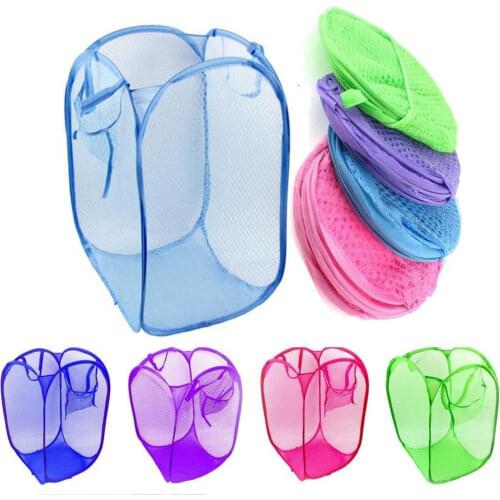 1Pcs Candy Color Nylon Mesh Fabric Foldable Large Laundry Basket Household Dirty Clothes Bag Washing Child Storage Organization