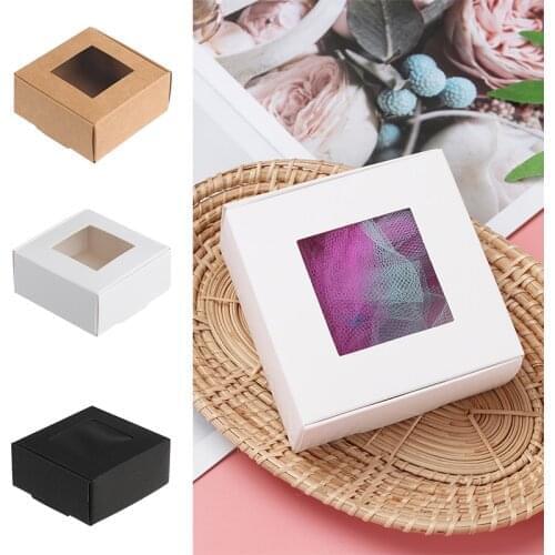 10 Pcs DIY Kraft paper gift box package with clear window Favors candy box Gift Cookies Packaging Box Party Decoration