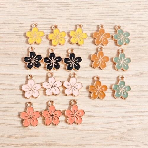 10pcs 12*15mm Alloy Enamel Flower Charms for Jewelry Making 6 Colors Alloy Charms Pendants Fit Necklaces Earrings DIY Crafts