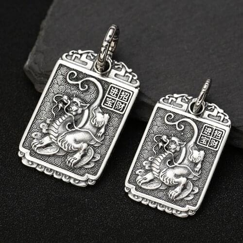 2019 Lucky Fortune Dragon Pendant 100% Real 925 Sterling silver Men Women Necklace Pendants plata de ley 925 Jewelry Tags