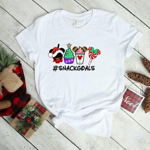 2020 Christmas T-shirt Cute Micky & Minnie Shirts Girls Snack Goals Holiday Tees Christmas Gift Shirt Women Kawaii tshirt
