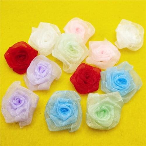 35mm 20pcs organza ribbon flowers rose wedding decorations craft appliques