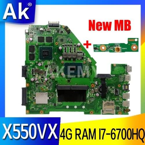 AKEMY X550VX Laptop motherboard For Asus X550VX X550V original mainboard 4GB-RAM I7-6700HQ GTX950M-4GB