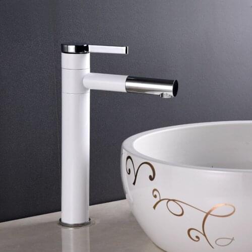 White Basin Faucet Copper Plated Baking FaucetConicise Paint Face Heightening Above Counter Basin Faucet Hot and Cold Faucet